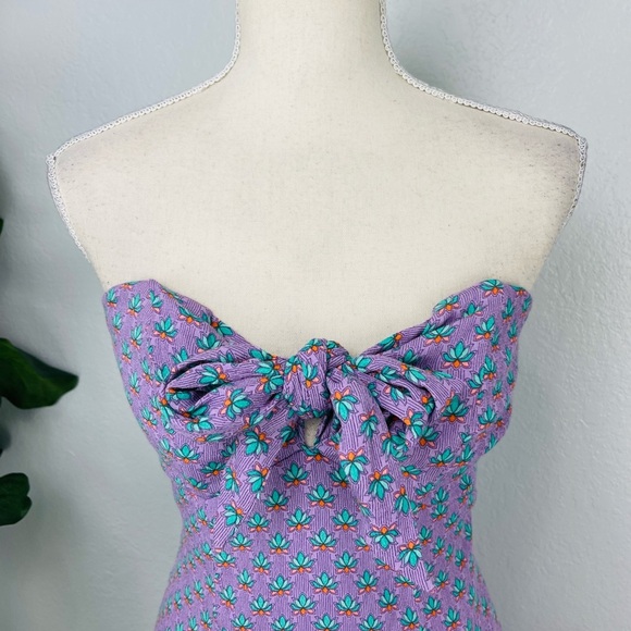Katwalk Cacti Strapless bust tie Ruffled hem Purple Mermaid Mini Dress - Picture 3 of 9